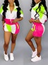 Women's 2-Piece Athleisure Shorts and Top - Flattering Vertical Stripes and Collar